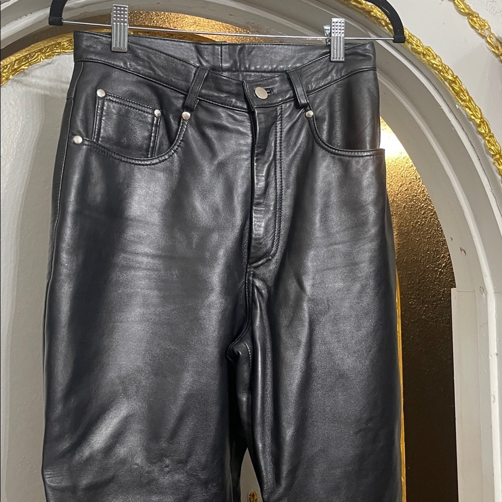 Vintage 90s Saguaro Genuine Leather Pants High Rise Mom Jean Fit Size 6 - Picture 2 of 7